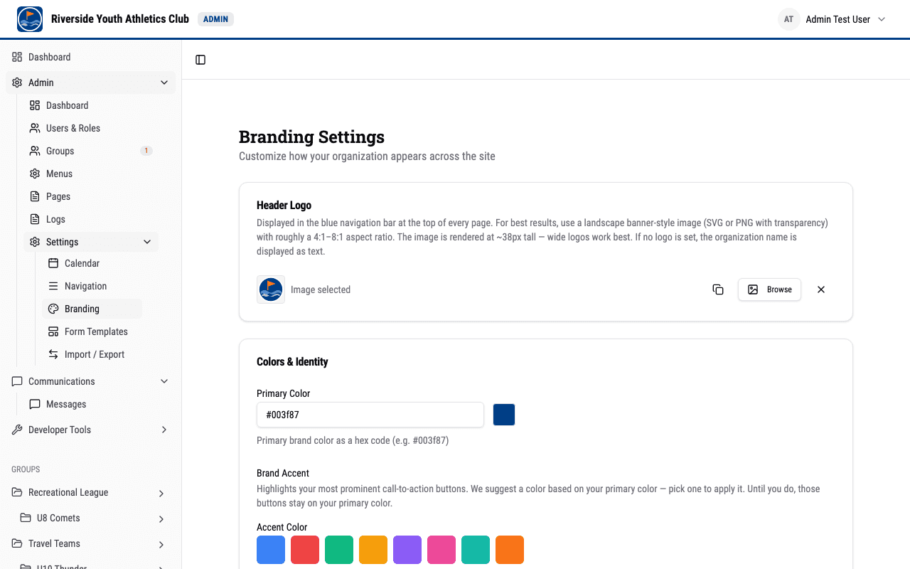 Branding settings page