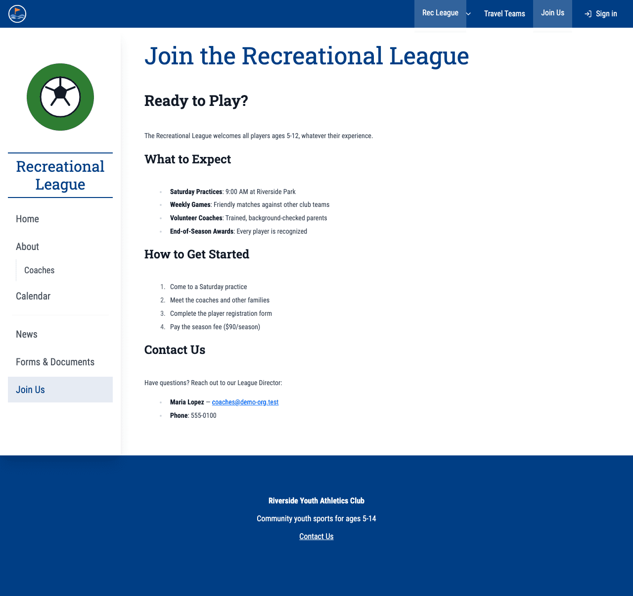 Content page template