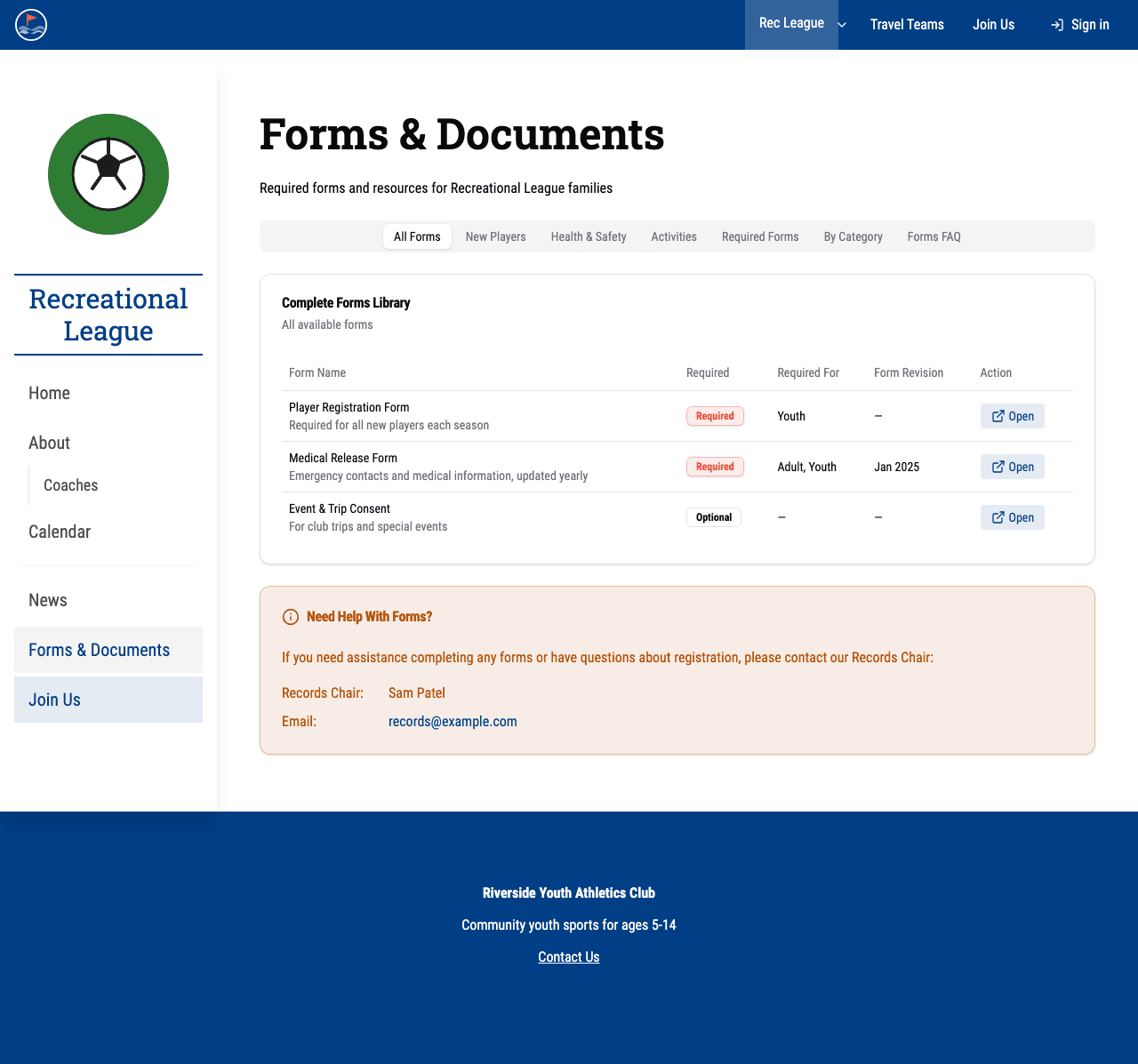 Forms page template