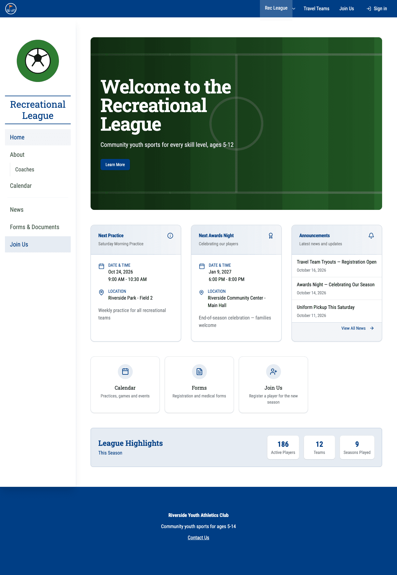 Group homepage template