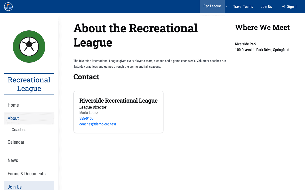 Page with sidebar navigation